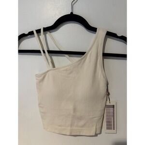 CALIA Women's Seamless One Shoulder Sports Bra Brami Light Cream Size XXS